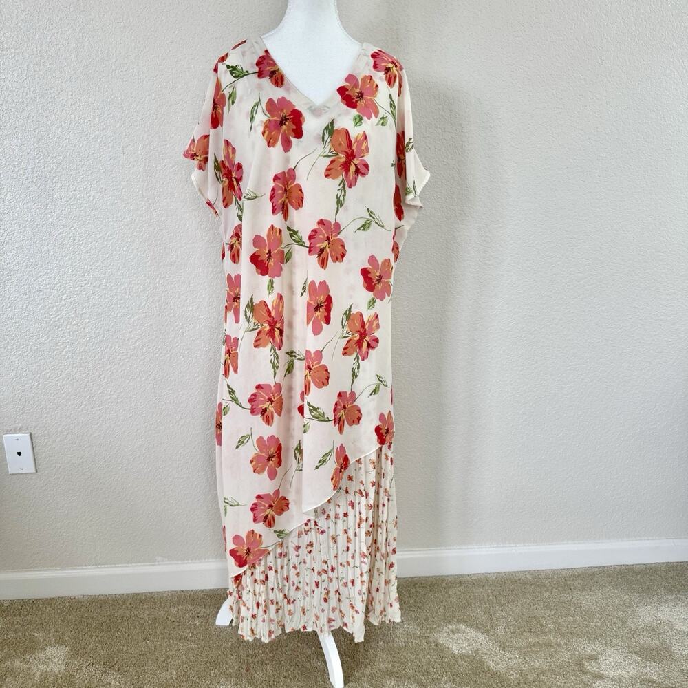 Kari’s Korner Floral Layered Dress Set Size 20 Overlay Pleated Maxi Spring Easte